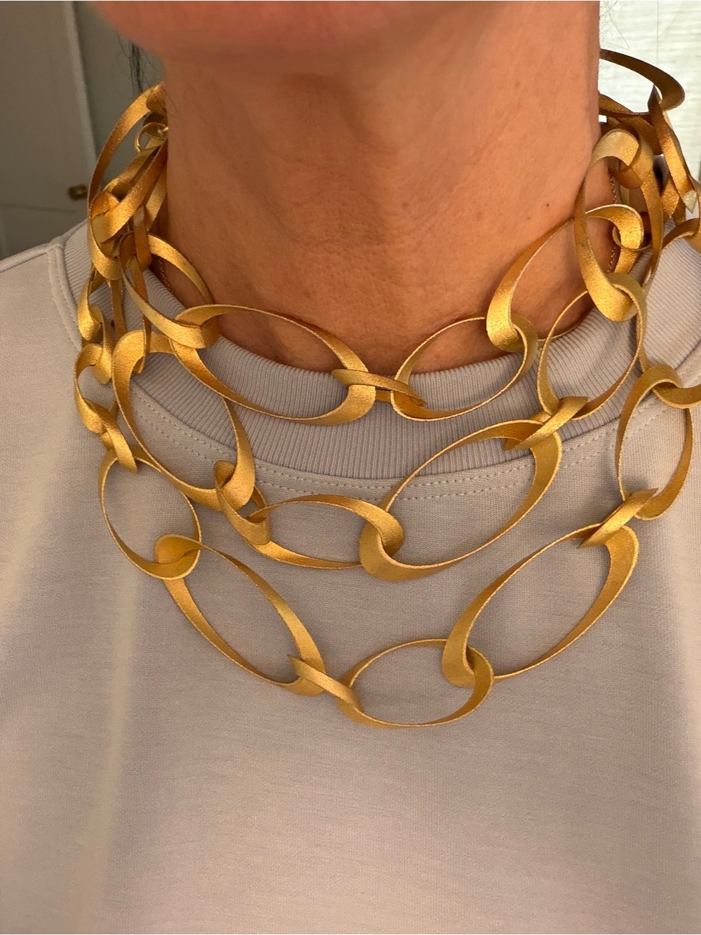 Designer CLAUDIA LOBAO BRAZIL gold link 55” 18k Gold Electroplated Metal Necklac